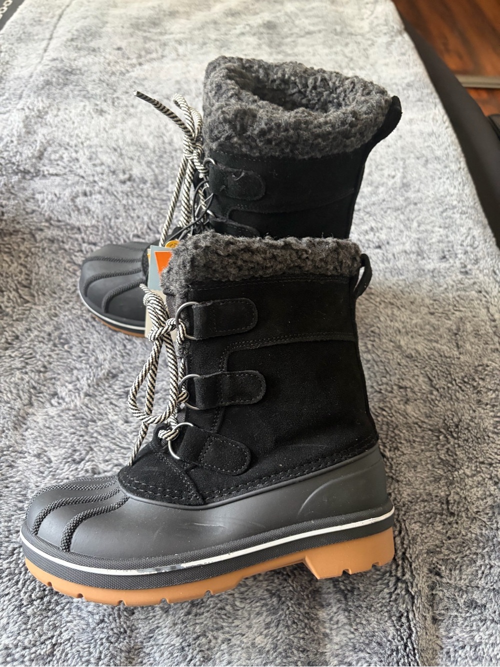 Cat & Jack Black and Gray Kids Winter Lace-Up Boots